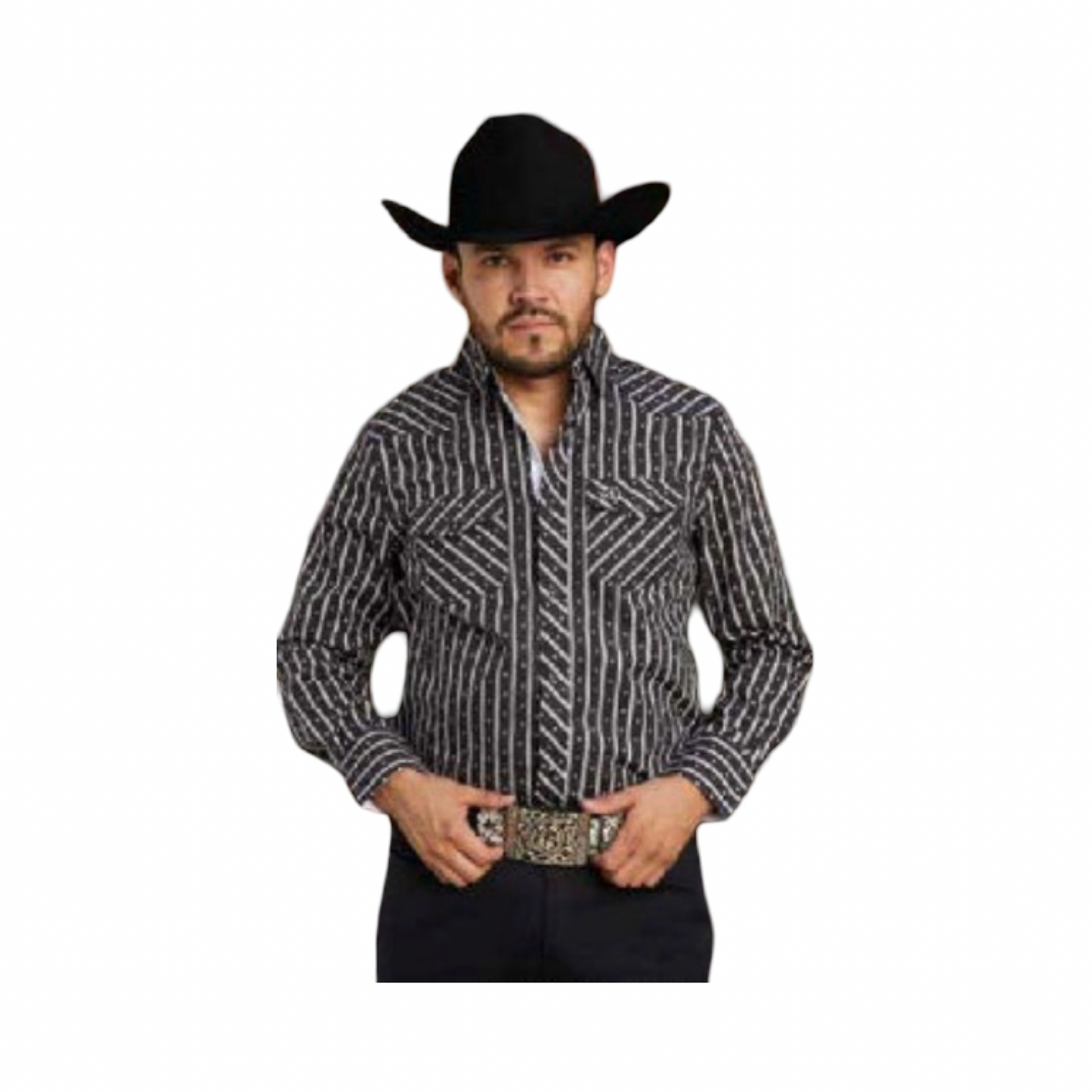 Camisa Vaquera Negra con Contraste Blanco Western – White Diamonds Boots