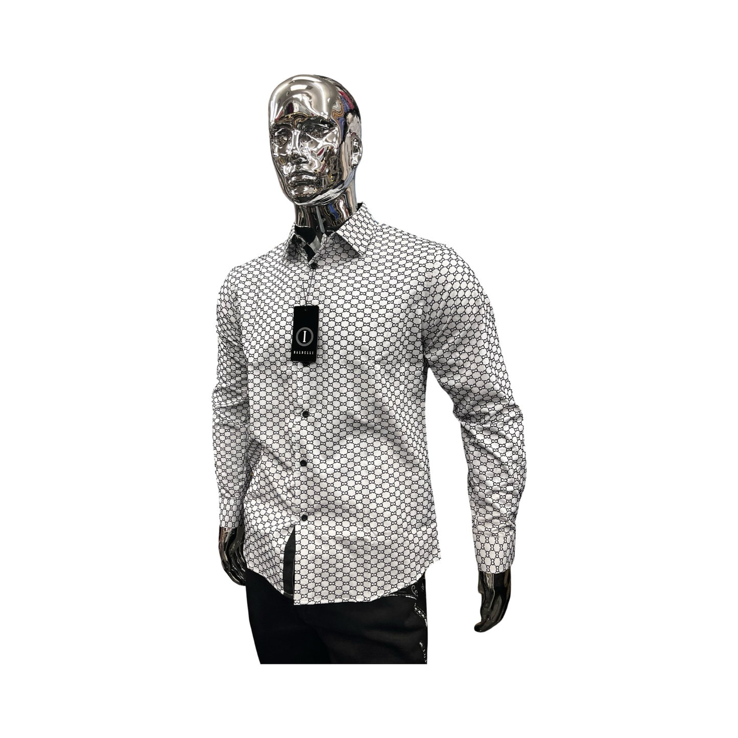 Camisa para Hombre Manga Larga Blanca con Patrón Geométrico Elegante