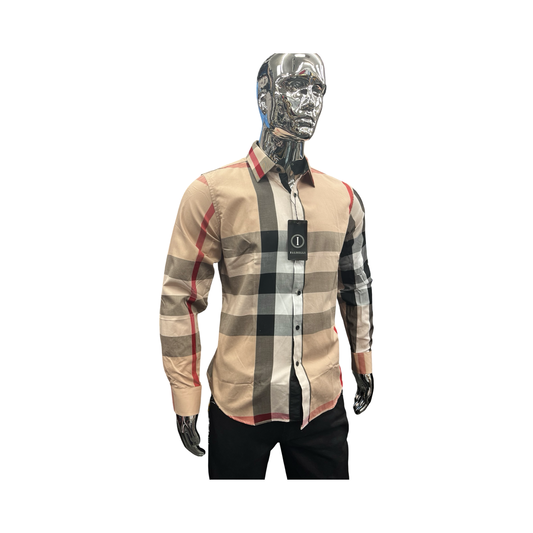 Camisa Casual de Cuadros Beige Elegantes para Hombre