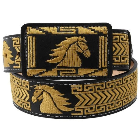 Cinto Charro Negro con Caballo en Oro