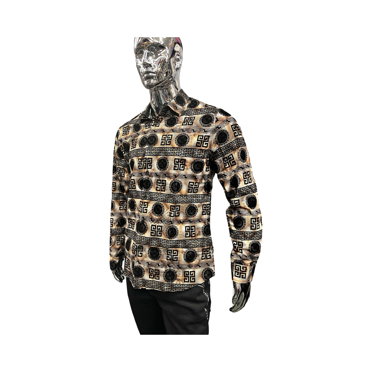 Camisa Premium Moderna Beige con Negro para Hombre