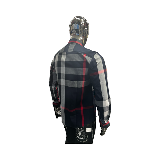 Camisa Casual de Cuadros Azul Marino Elegantes para Hombre