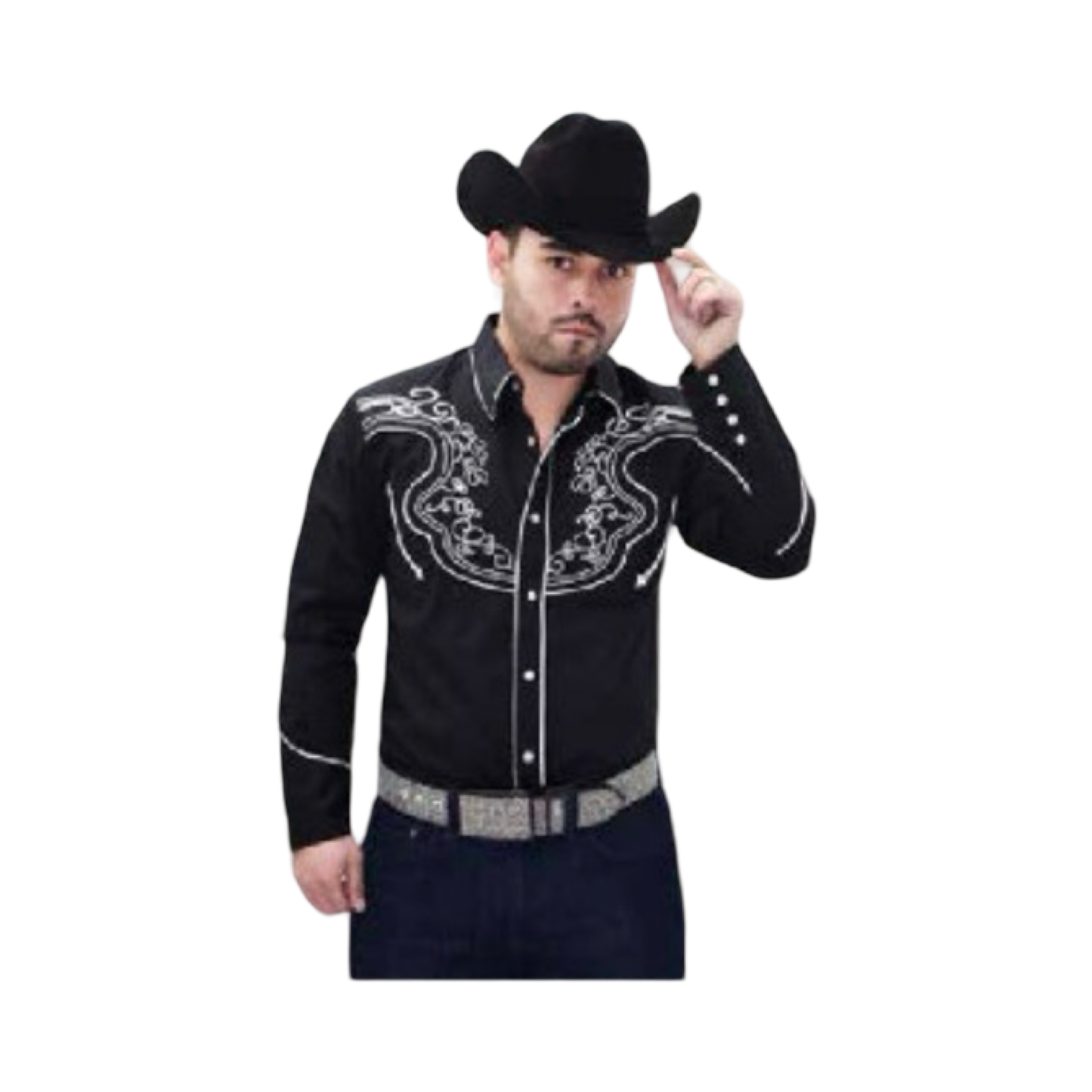 Camisa Vaquera Negra Bordada con Contraste Blanco (Nuevo Estilo) – White Diamonds Boots