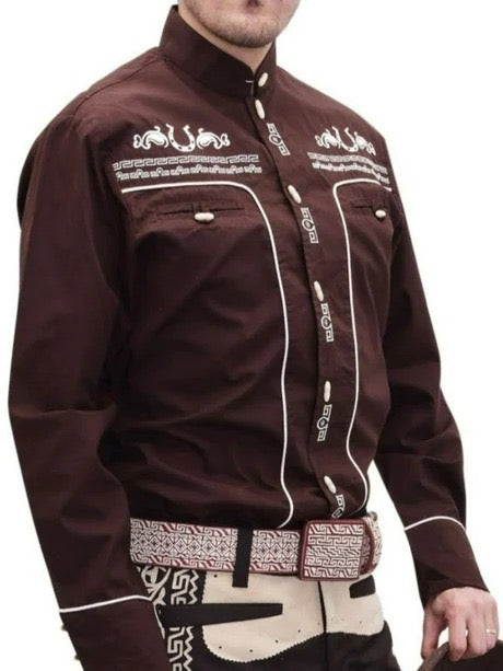 Camisa Charra para Hombre Color Café – Ropa Mexicana Tradicional