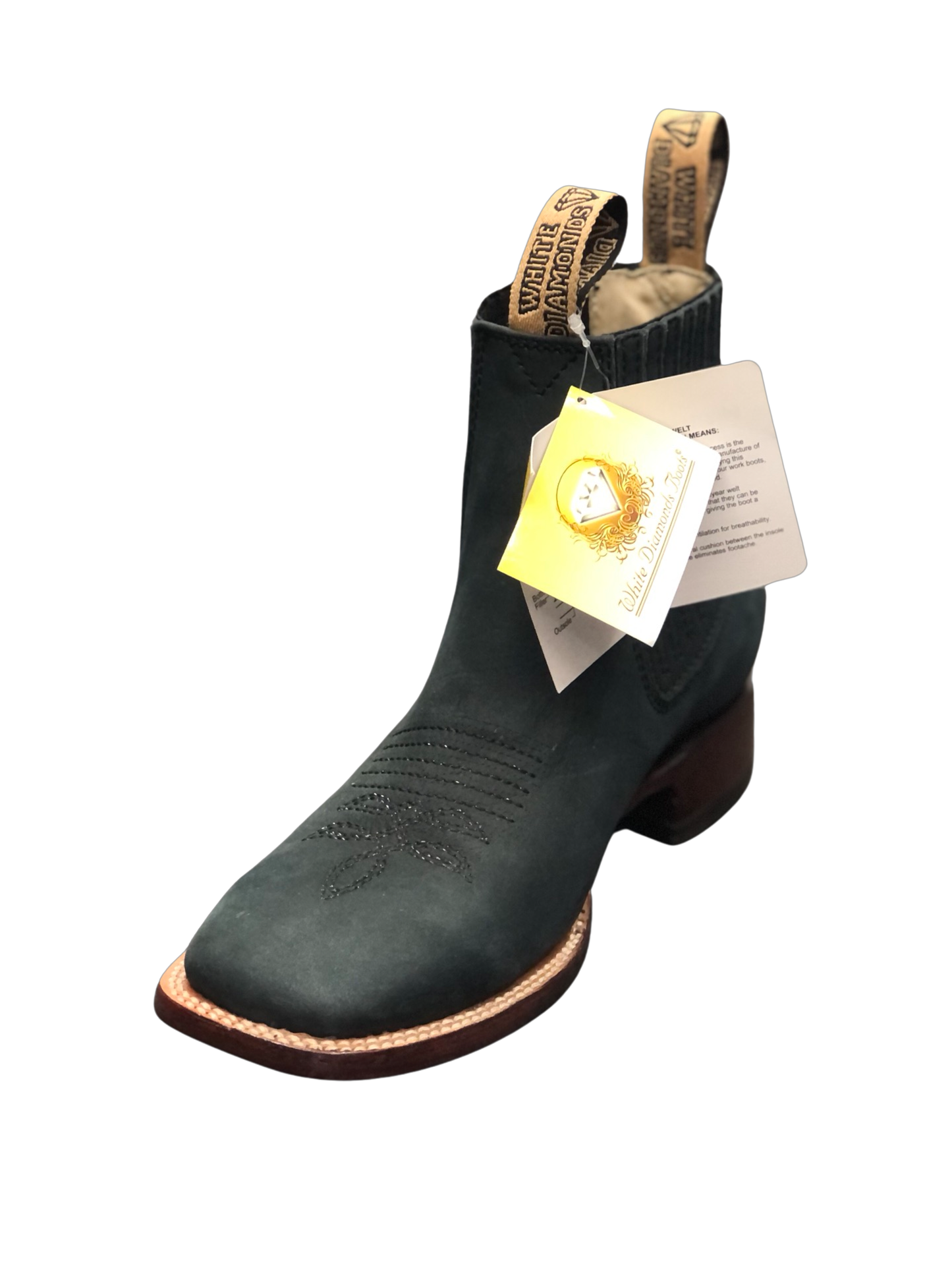 Botines Charros White Diamond Boots con Punta Cuadrada