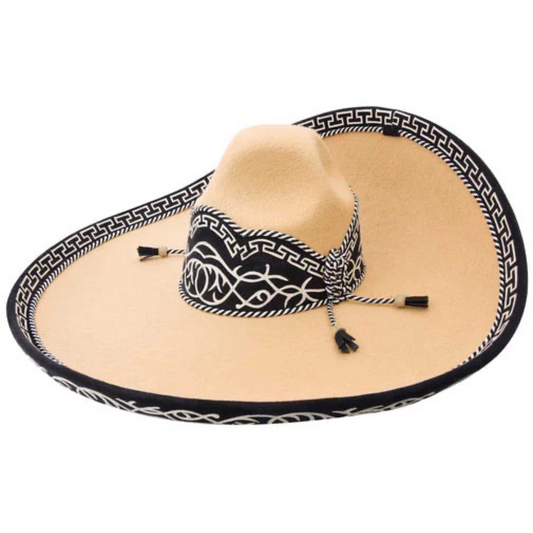 Sombrero Charro Hombre Grecas Beige con Negro