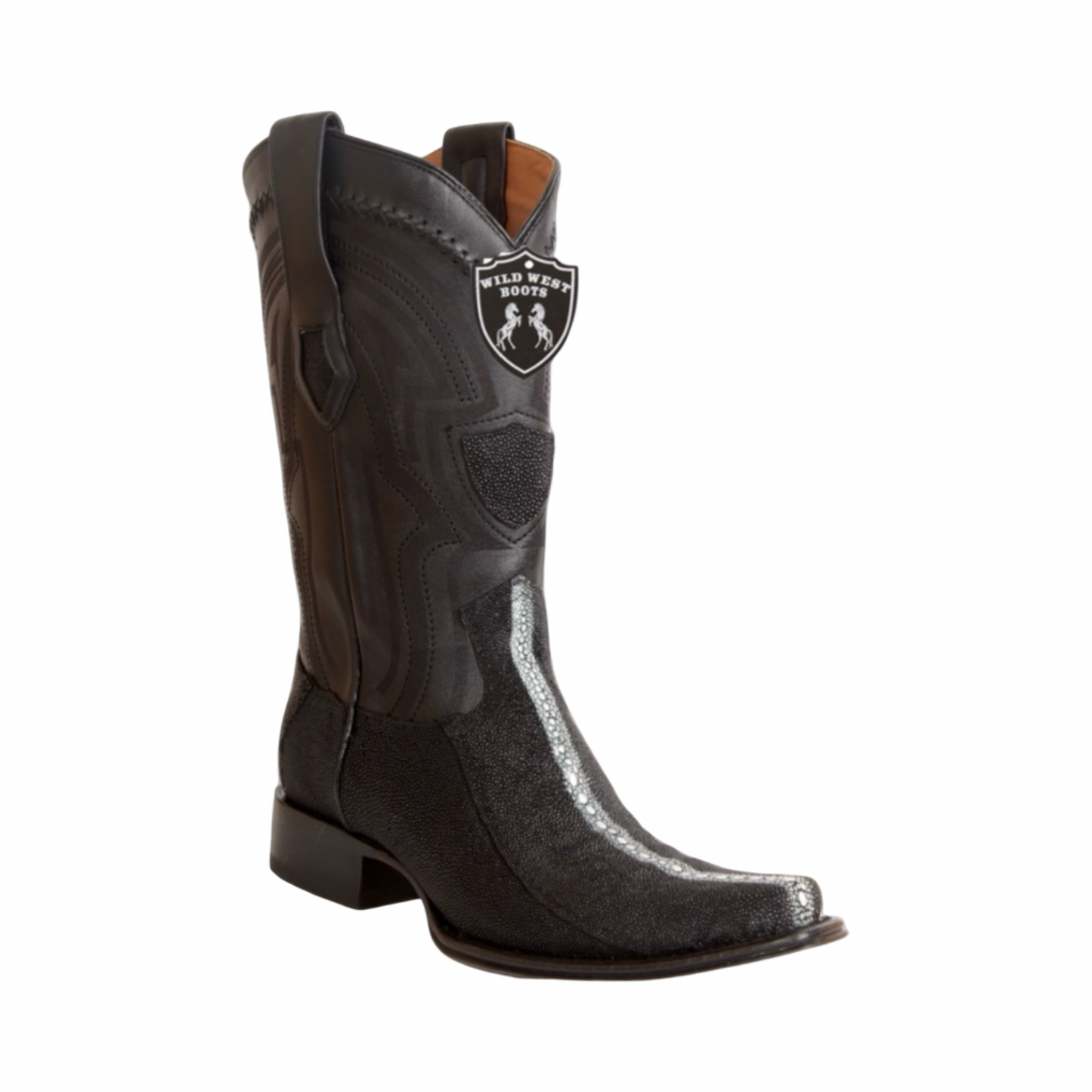Bota de Mantarraya Negra Full Stone Punta Europea | Wild West Boots