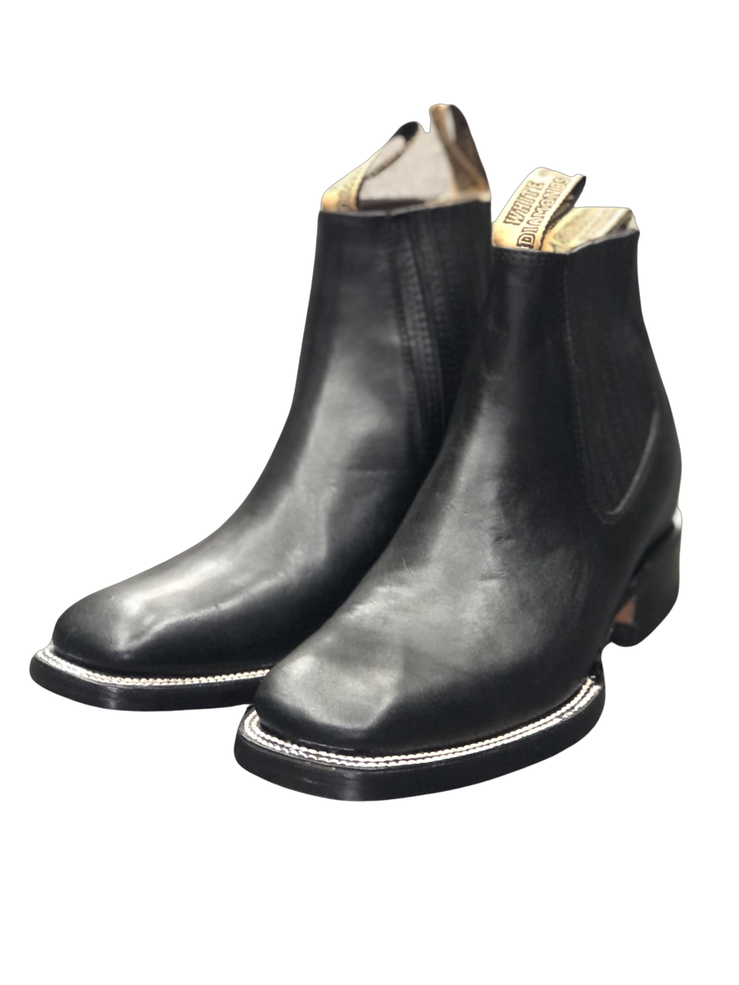 Botines Charros White Diamond Boots con Punta Cuadrada