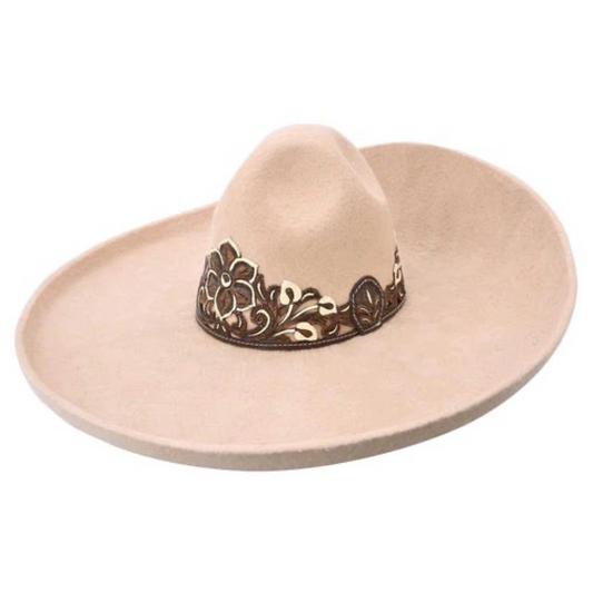 Sombrero Charro Hombre de Lana Color Crema Flor
