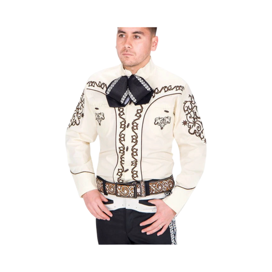Camisa charra beige claro para hombre estilo tradicional mexicano