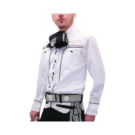 Camisa charra tradicional blanca para hombre estilo mexicano