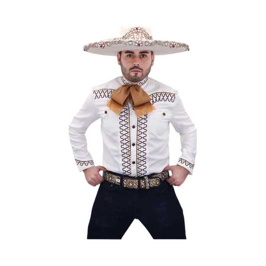 Camisa charra blanca de hombre clásica para traje típico charro
