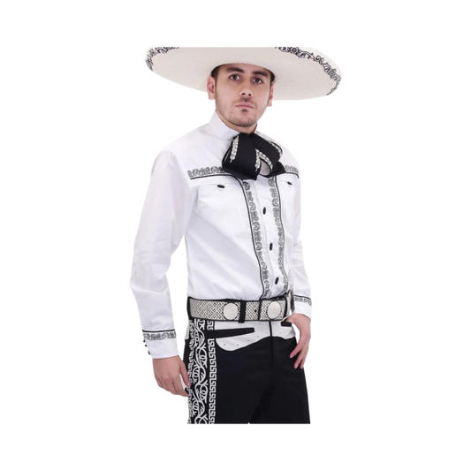 Camisa charra blanca de gala para hombre elegante estilo charro mexicano