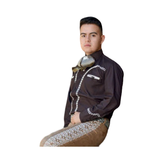 Camisa charra café con blanco de hombre con diseño bordado tradicional