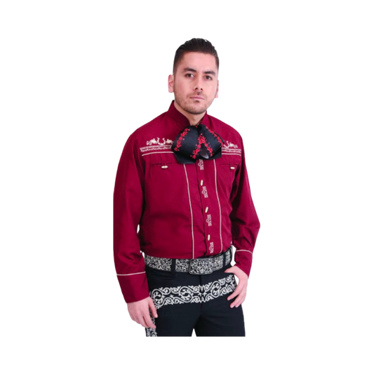 Camisa charra fucsia de hombre con bordado mexicano elegante