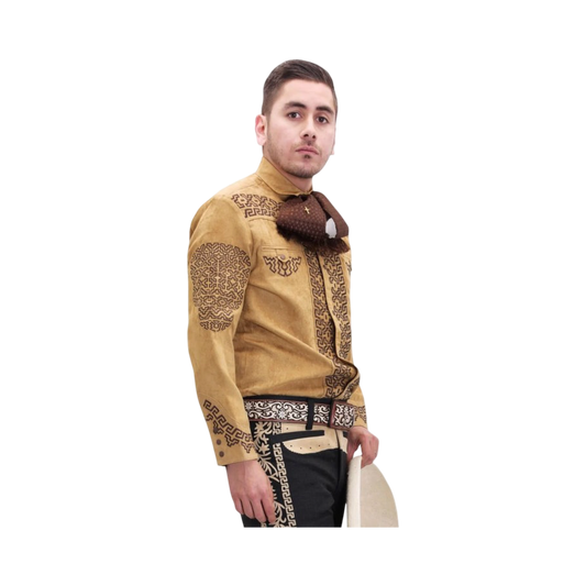Camisa charra café de gamuza para hombre estilo tradicional charro