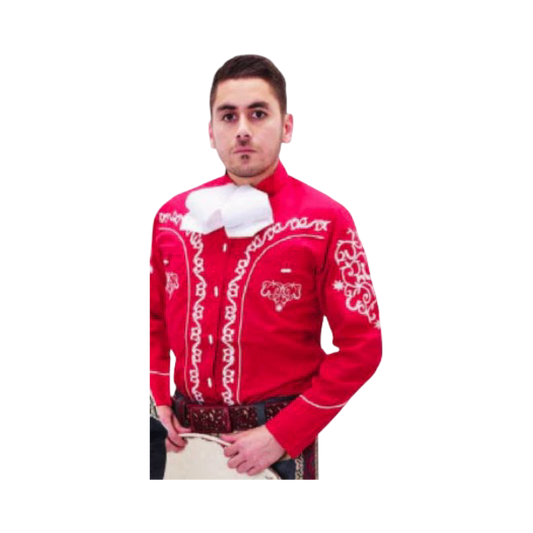 Camisa charra roja para hombre con bordado clásico estilo mexicano