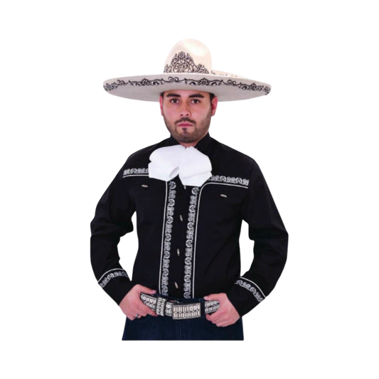 Camisa charra para hombre color negro con diseño bordado