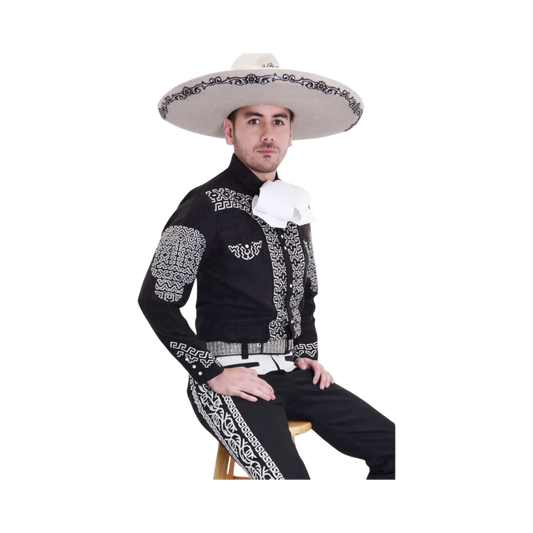 Camisa charra negra con blanco para hombre con bordado charro elegante