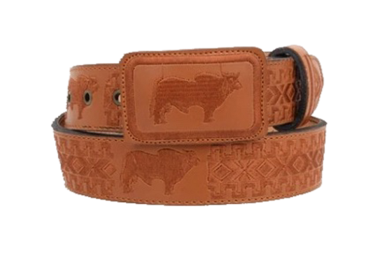 Cinto charro color miel con figura de toro
