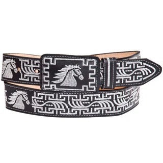 Belt with horse design and geometric pattern on a white background