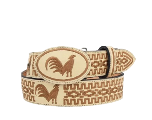 Cinturón charro crema con diseño de gallo