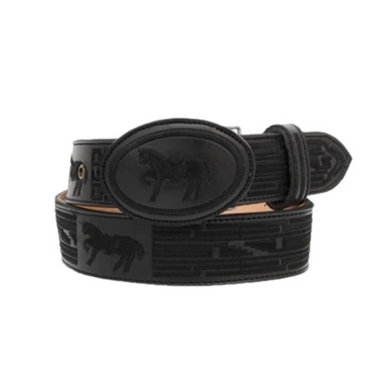 Cinto charro negro con diseño clásico de caballo