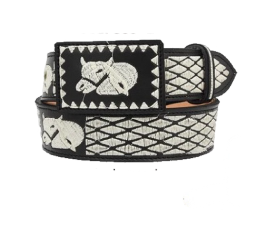Cinto charro negro con diseño de toro