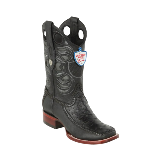 Botas Wild West Avestruz Punta Dubai Color Negro – Piel Genuina Clásica