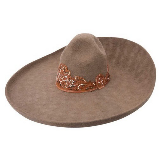 Sombrero Charro Hombre Lana Cafe Flor
