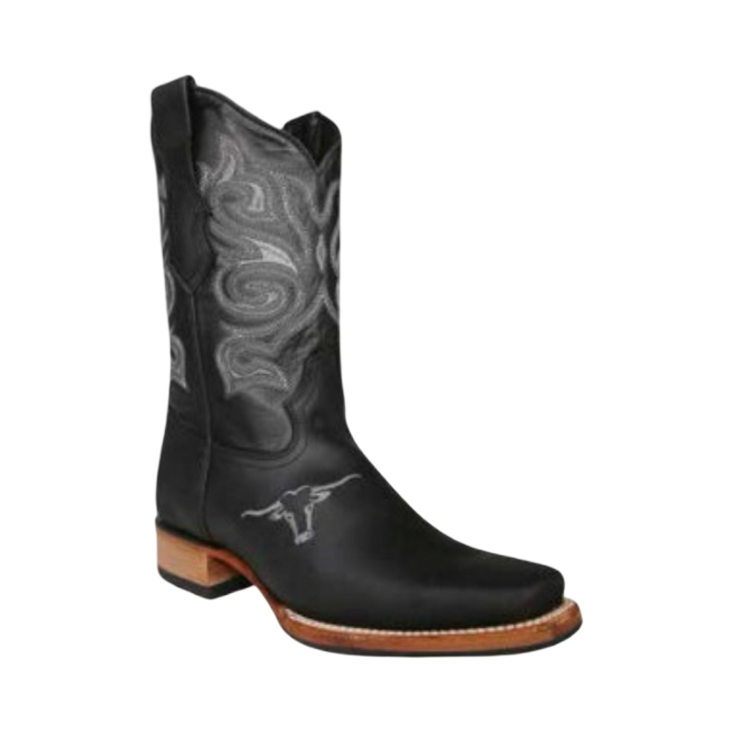 Bota Toro Bordado Color Negro horma Rodeo - White Diamonds Boots