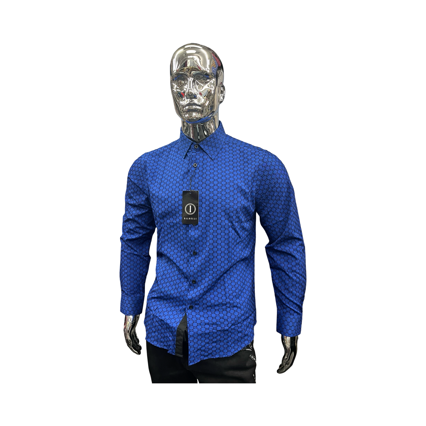 Camisa para Hombre Manga Corta Azul Rey con Patrón Geométrico