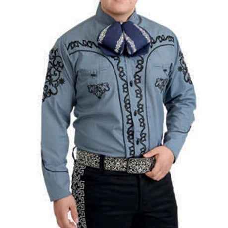 Camisa Charra para Hombre Azul Gris