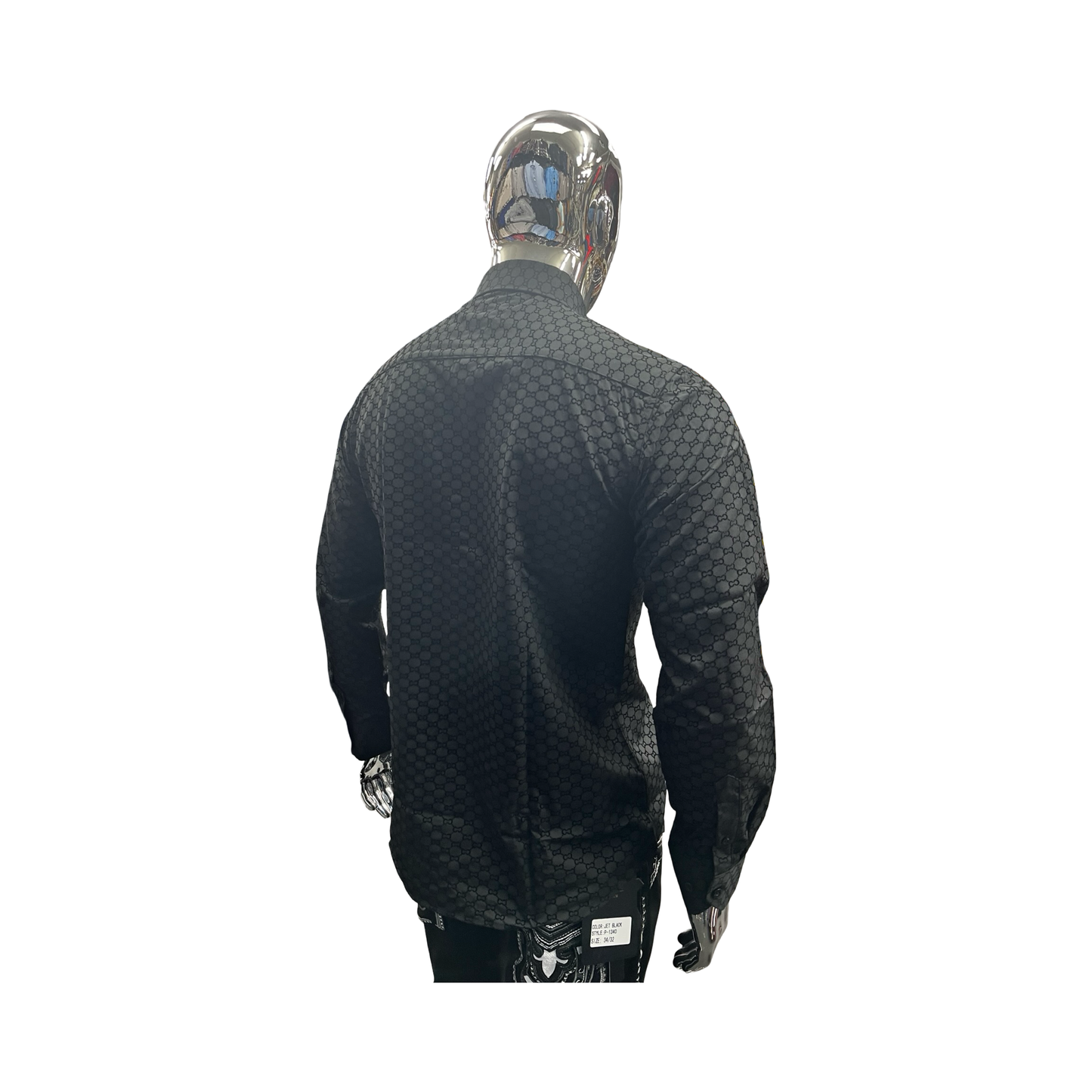 Camisa para Hombre Manga Larga Negra con Patrón Geométrico Moderno