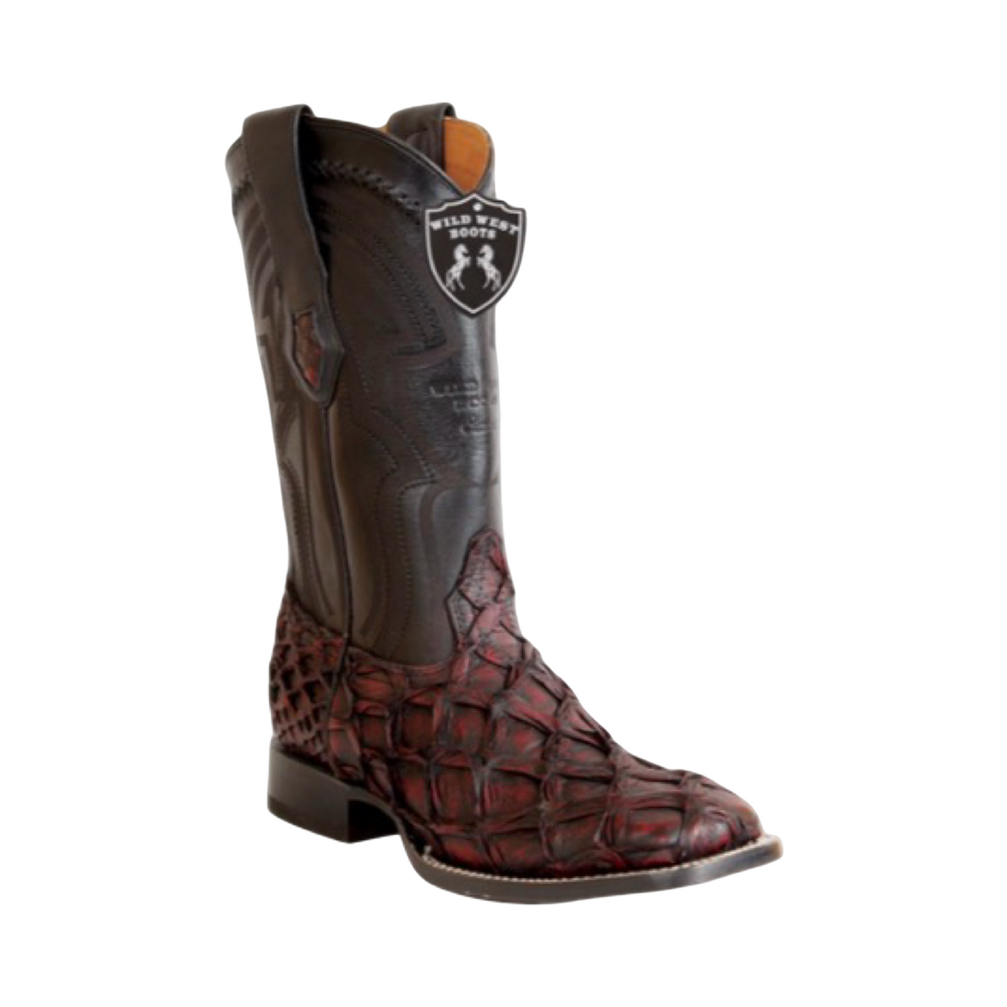 Bota de pirarucu blackcherry con punta Rodeo.