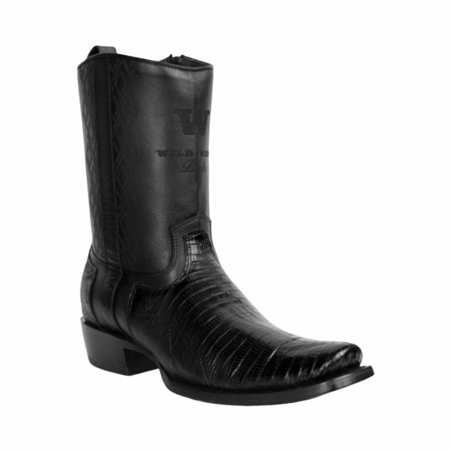 Botas de armadillo negras con horma Dubai y acabado elegante.