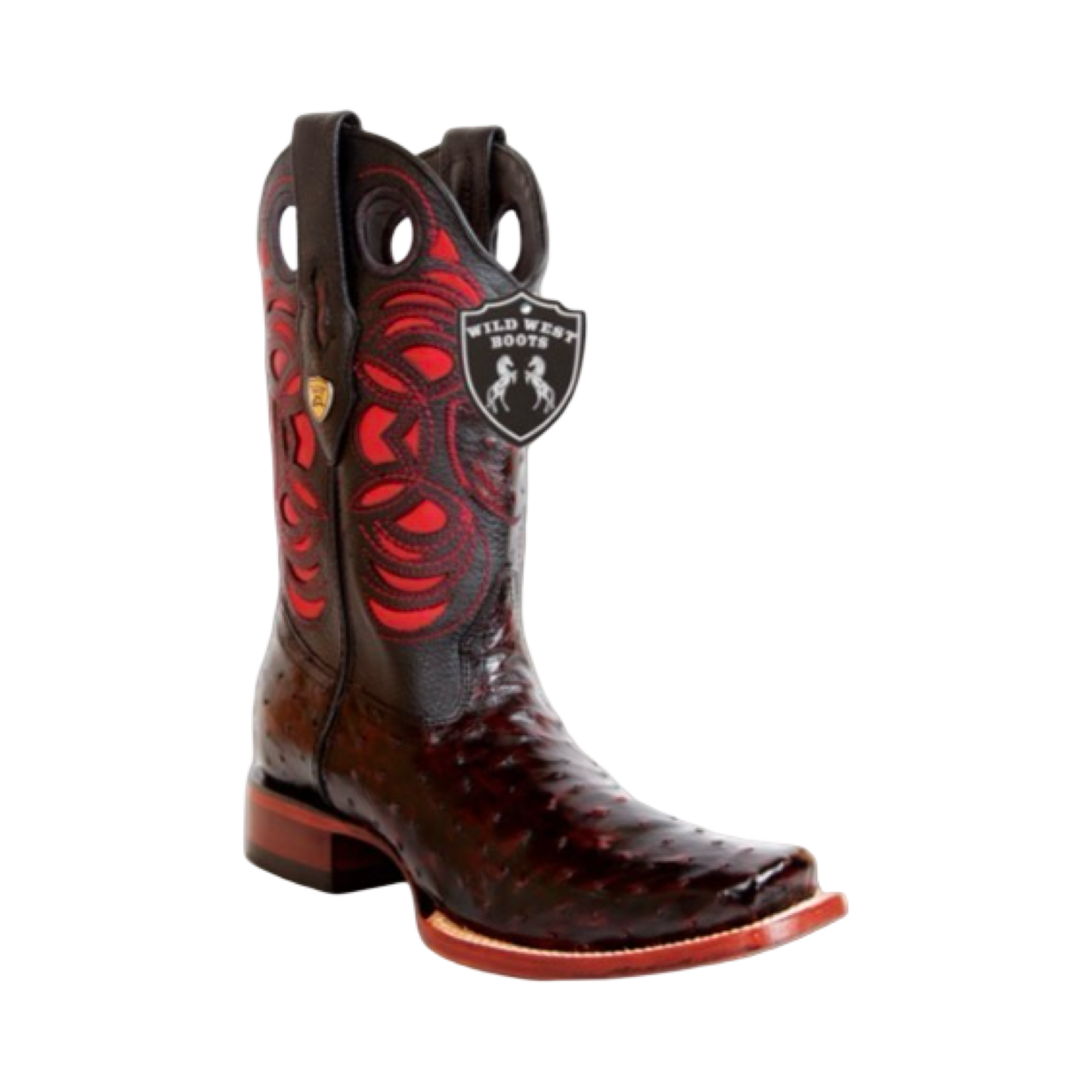 Botas de avestruz color Black Cherry con horma Ranchera