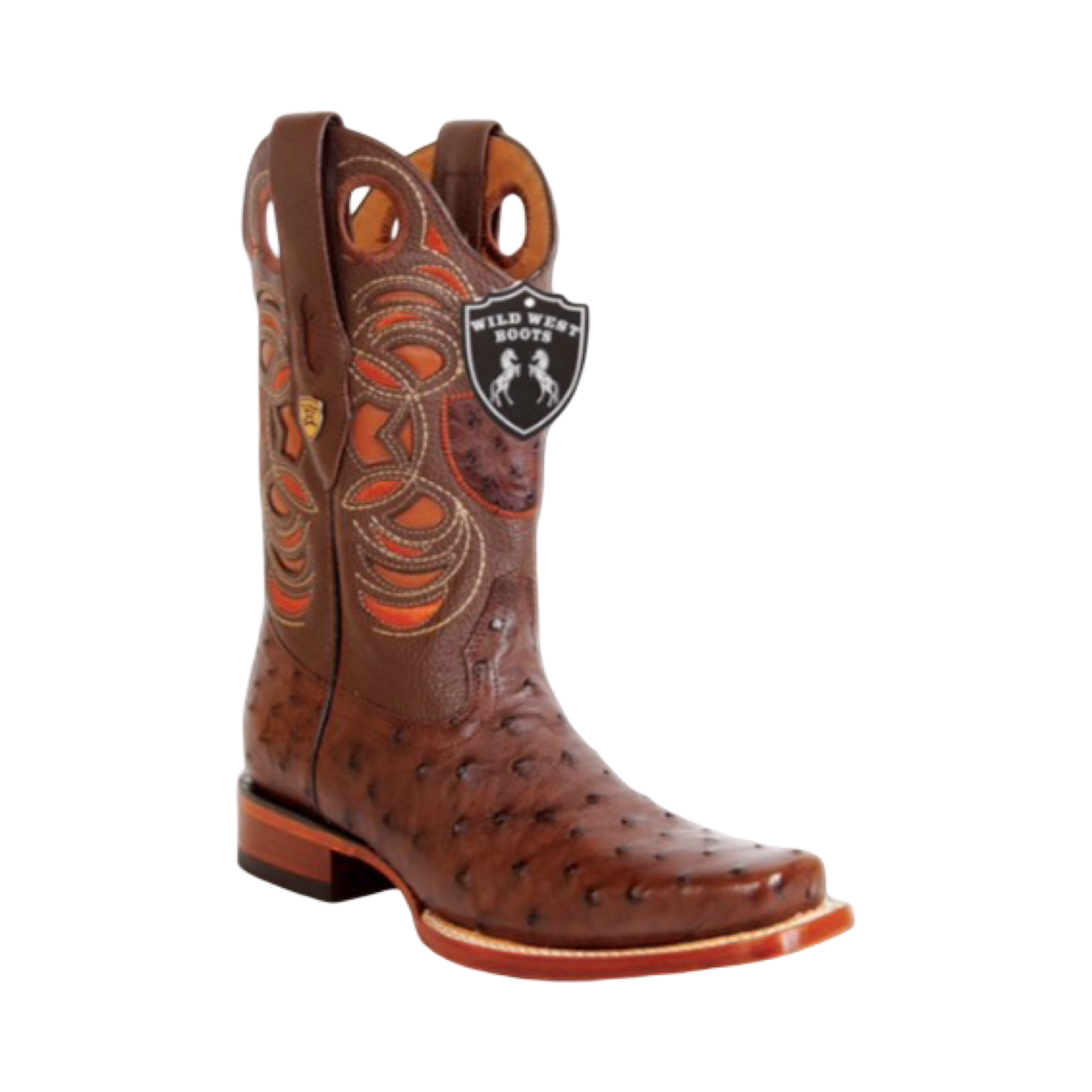 Botas de avestruz color Cognac con horma Ranchera.