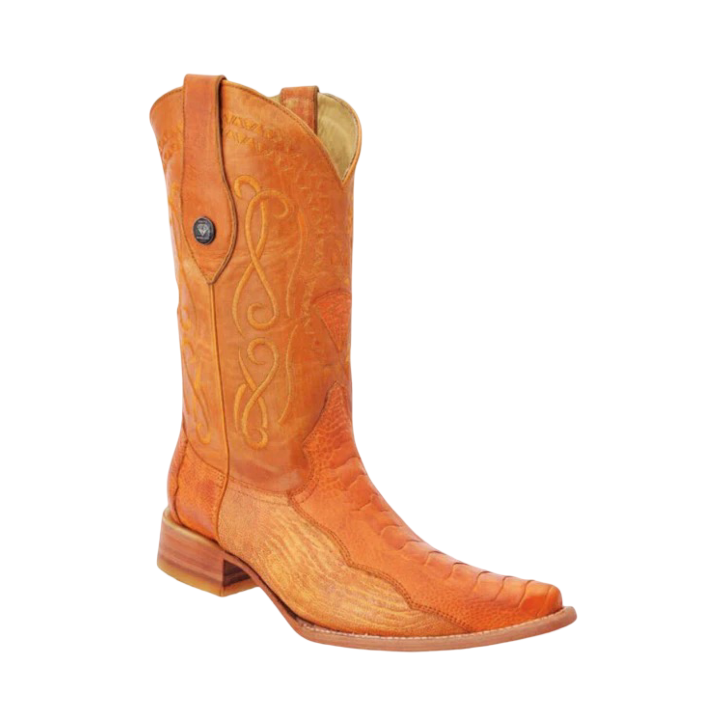 Botas de pata de avestruz color mantequilla con horma 3X WD.