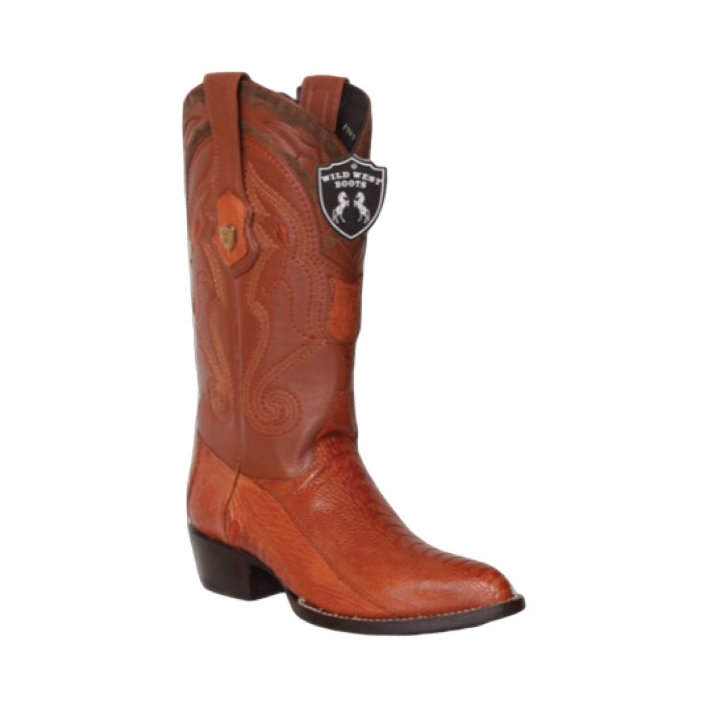 Botas de pata de avestruz color cognac con horma Puntal.