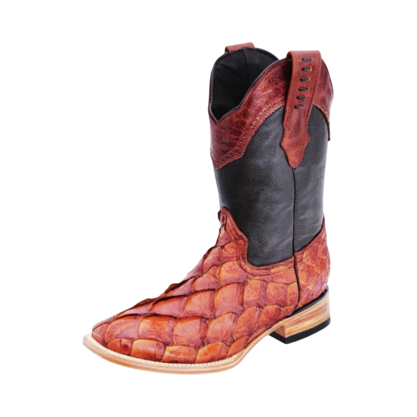 Botas de pirarucu color cognac con horma Rodeó de White Diamond.