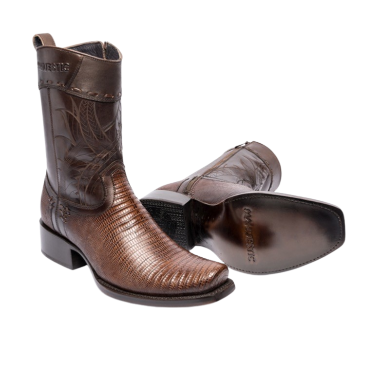 Botín de armadillo color rústico cognac con punta semi-cuadrada para hombre