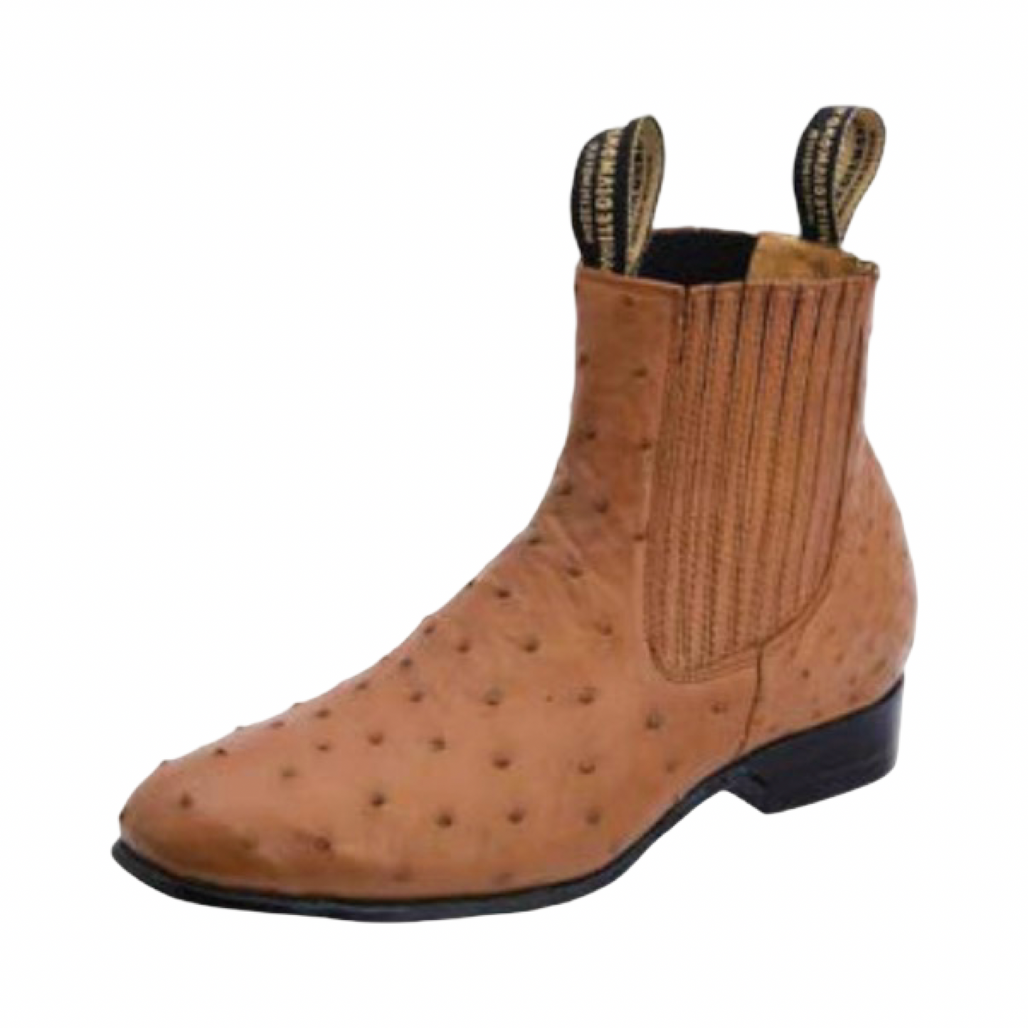 Botines charros para hombre hechos de cuero de avestruz color cognac