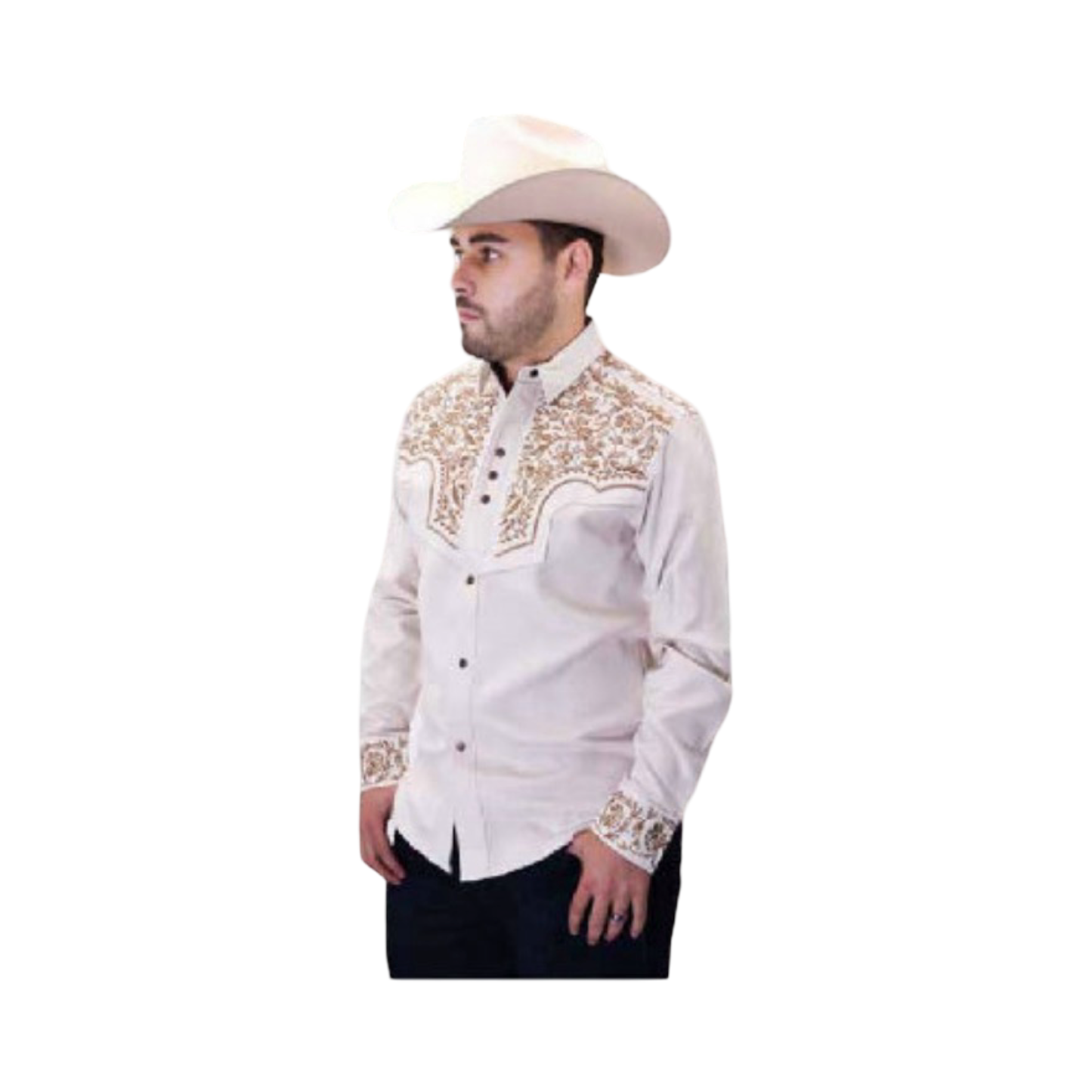 Camisa vaquera blanca tipo gamuza con bordado dorado western