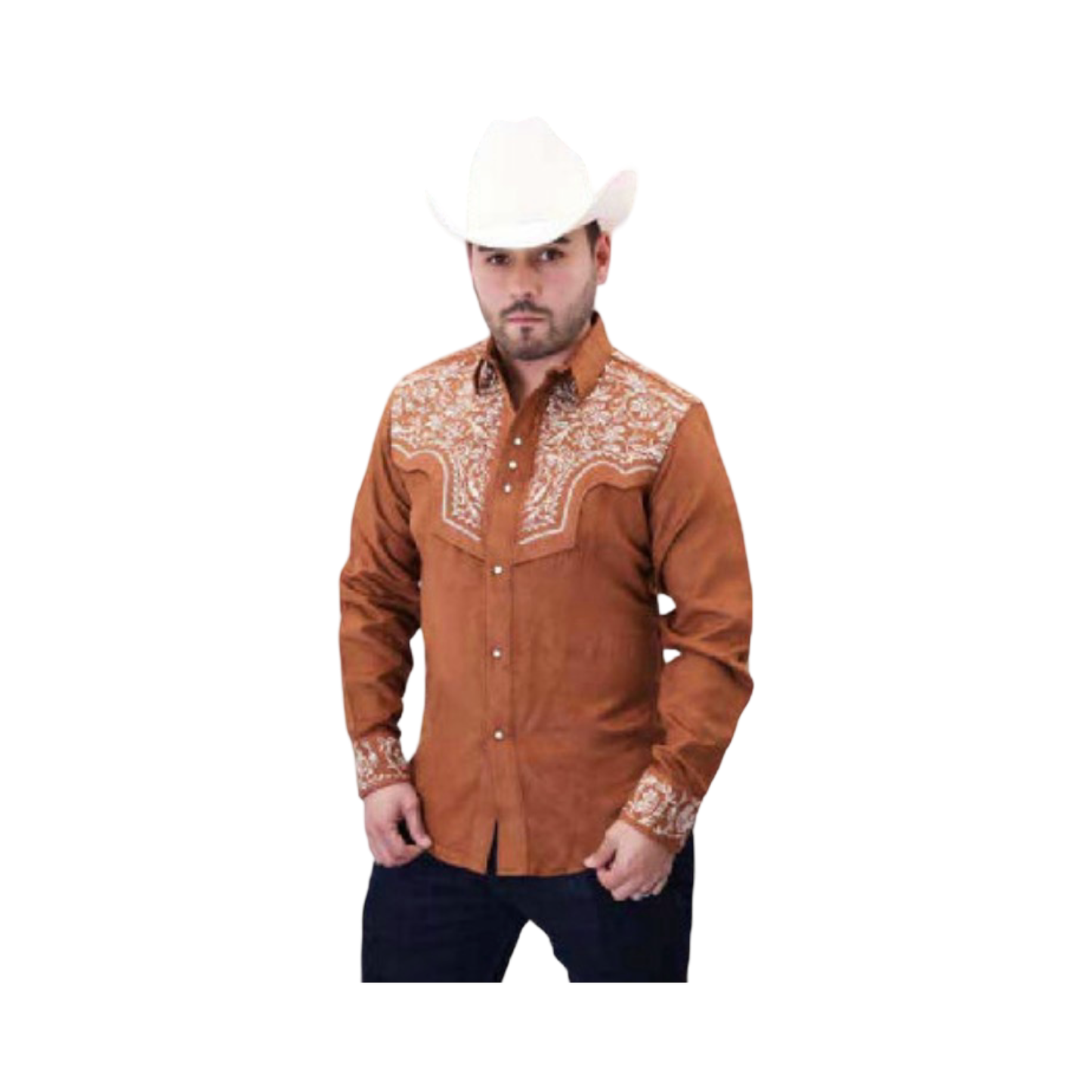 Camisa vaquera shedron tipo gamuza con bordado blanco western