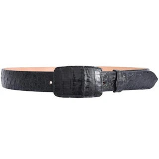 Black crocodile-patterned belt on a white background