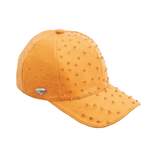 Orange cap with textured pattern on a white background