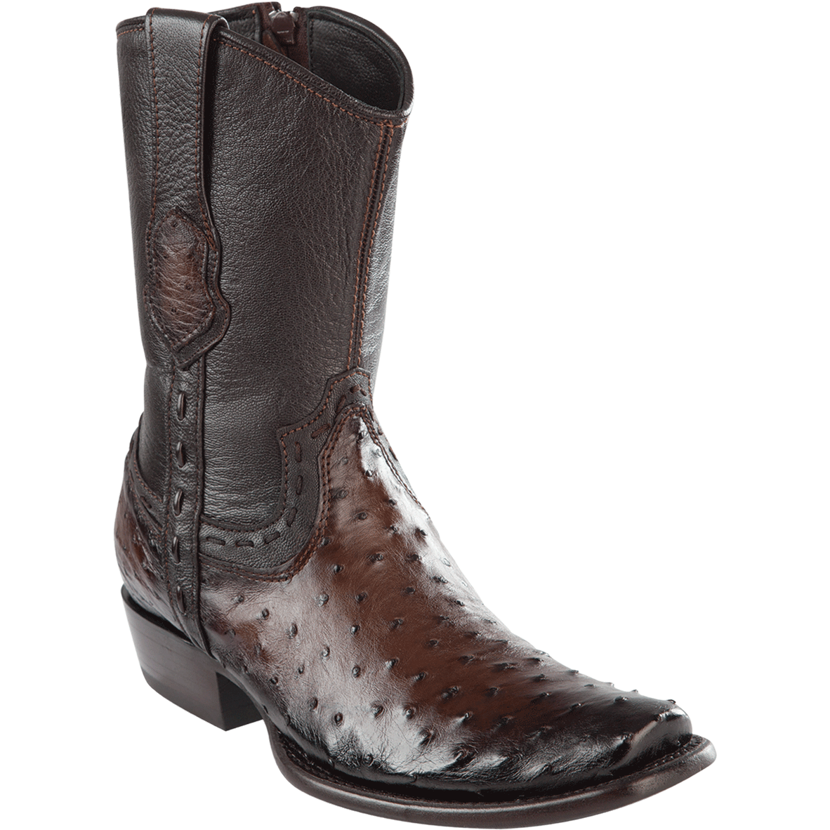 Botas Wild West Original de Avestruz Horma Dubai con Zíper Color Café Difuminado – Estilo Vaquero de Lujo
