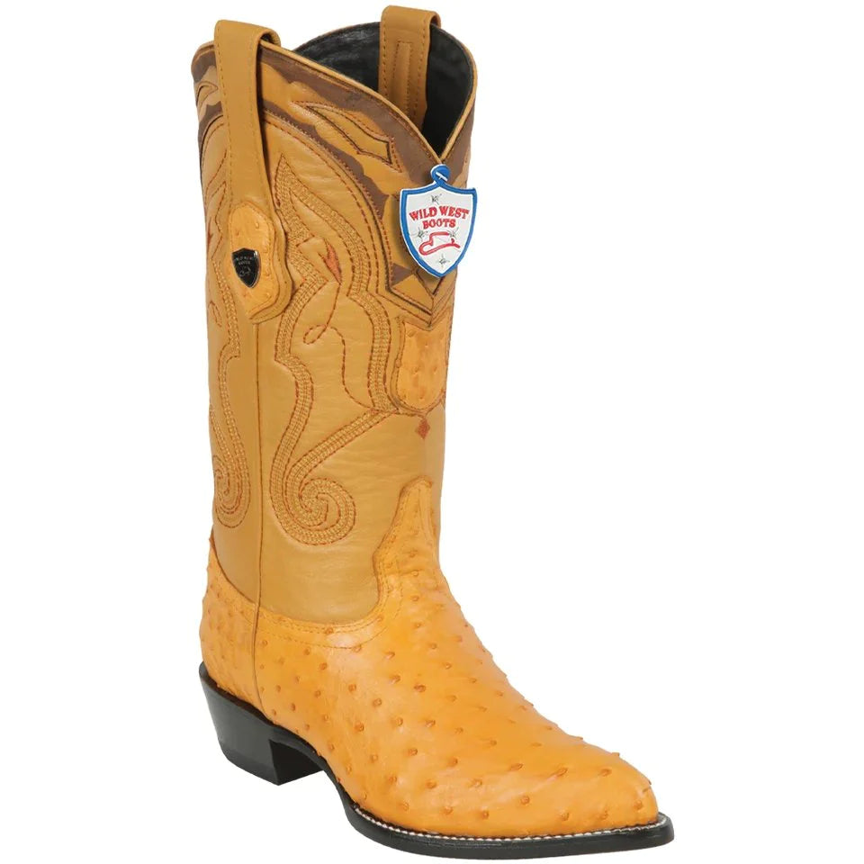 Botas Wild West de Avestruz Color Mantequilla Horma Puntal – Diseño Suave y Elegante