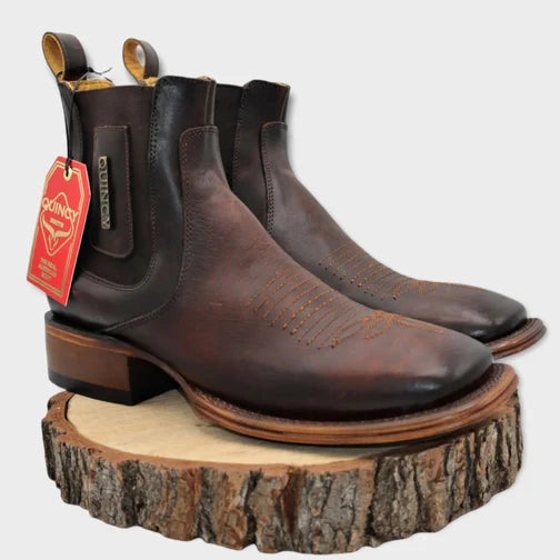 Botines Charros Quincy de Piel con Punta Cuadrada
